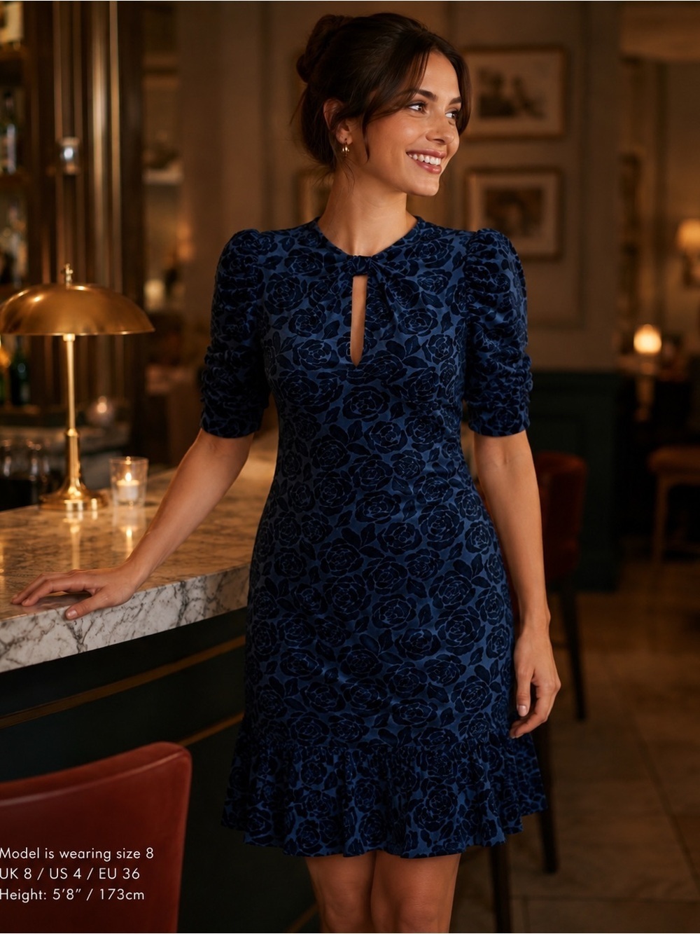 Donna Morgan Anthropologie Velvet Floral Dress Blue Dark Romantic Sz 8 NWOT